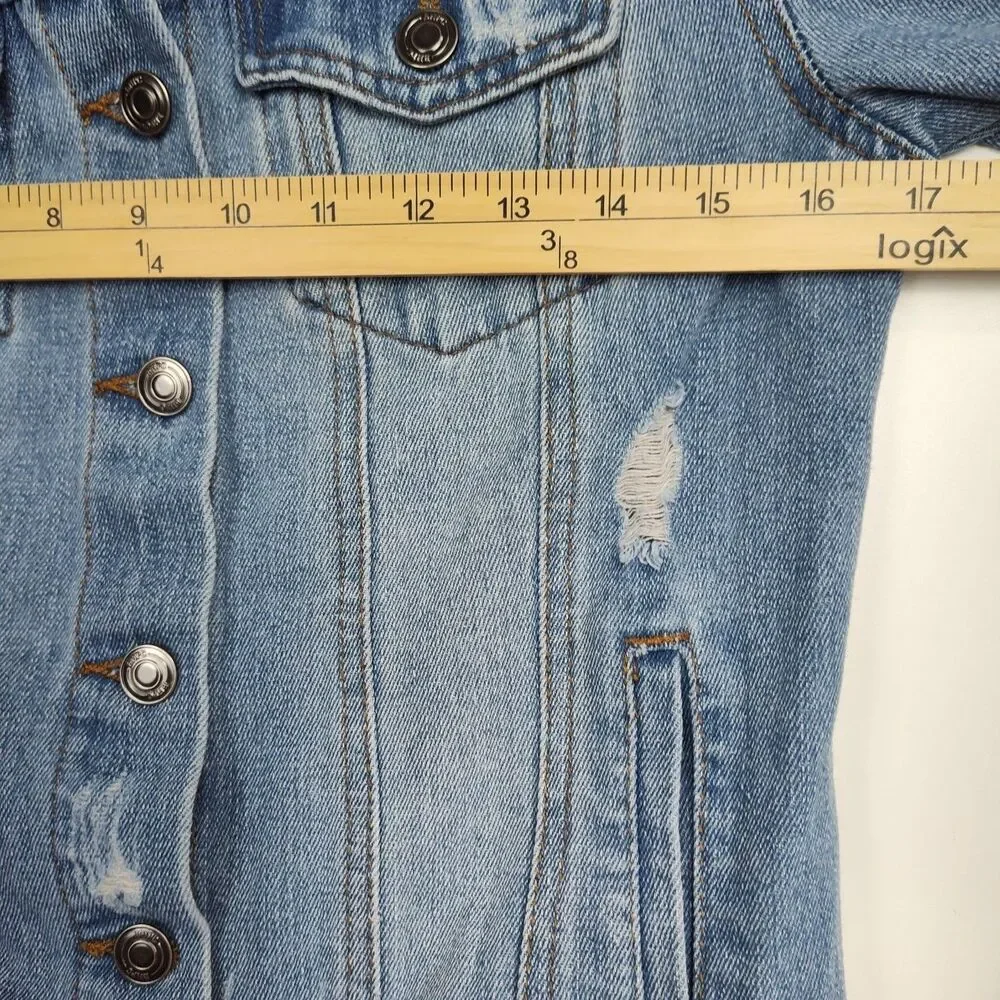 Beverly Hills Polo Club Denim Jacket Girls Size 14‎ Blue Distressed Button Close